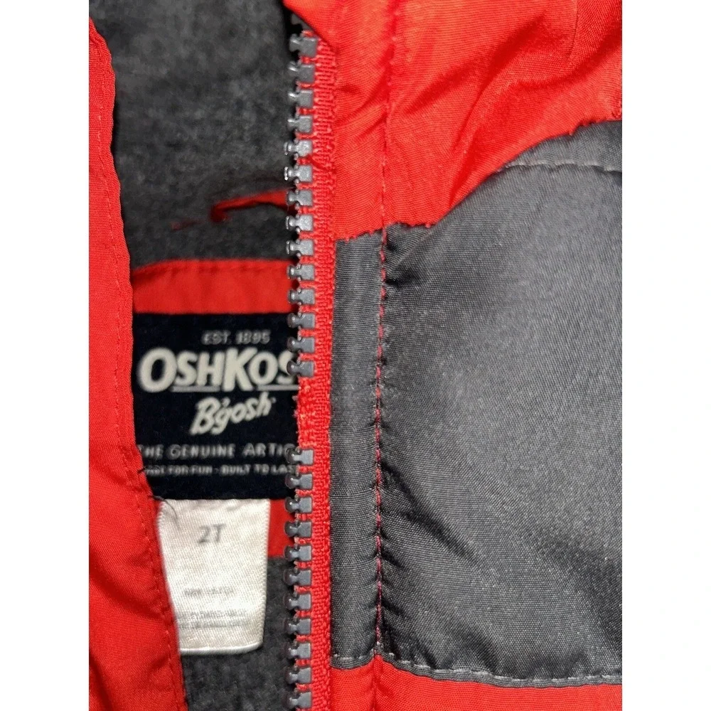 Oshkosh B'Gosh‎ Puffer Jacket 2T Red Gray Fleece Lined Jacket